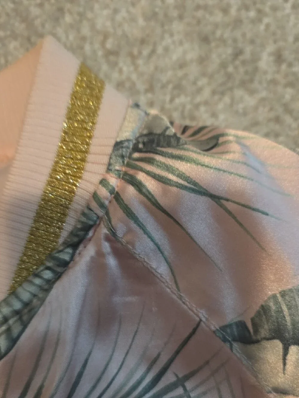 H&M Pink Satin Tropical Leaf & Flamingo Bomber Jacket